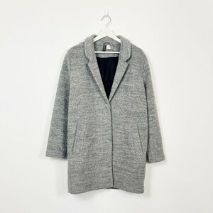 H&M Grey Marled Wool Knee-Length Button-Up Overcoat